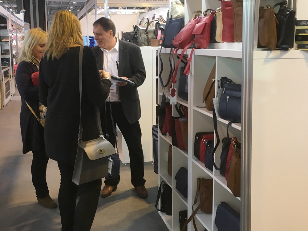 Photograph of Dee Two Managing Director David Davis with clients on the Dee Two stand at the 2017 Spring Fair Trade Show in Birmingham
