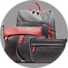 Group photo of DeeTail DUO bags on a grey circular background